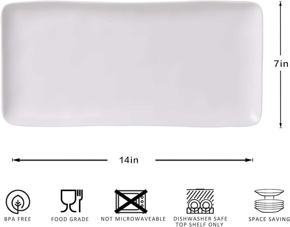 White Melamine Rectangular Serving Platter/Tray, Set of 4, 14 inch