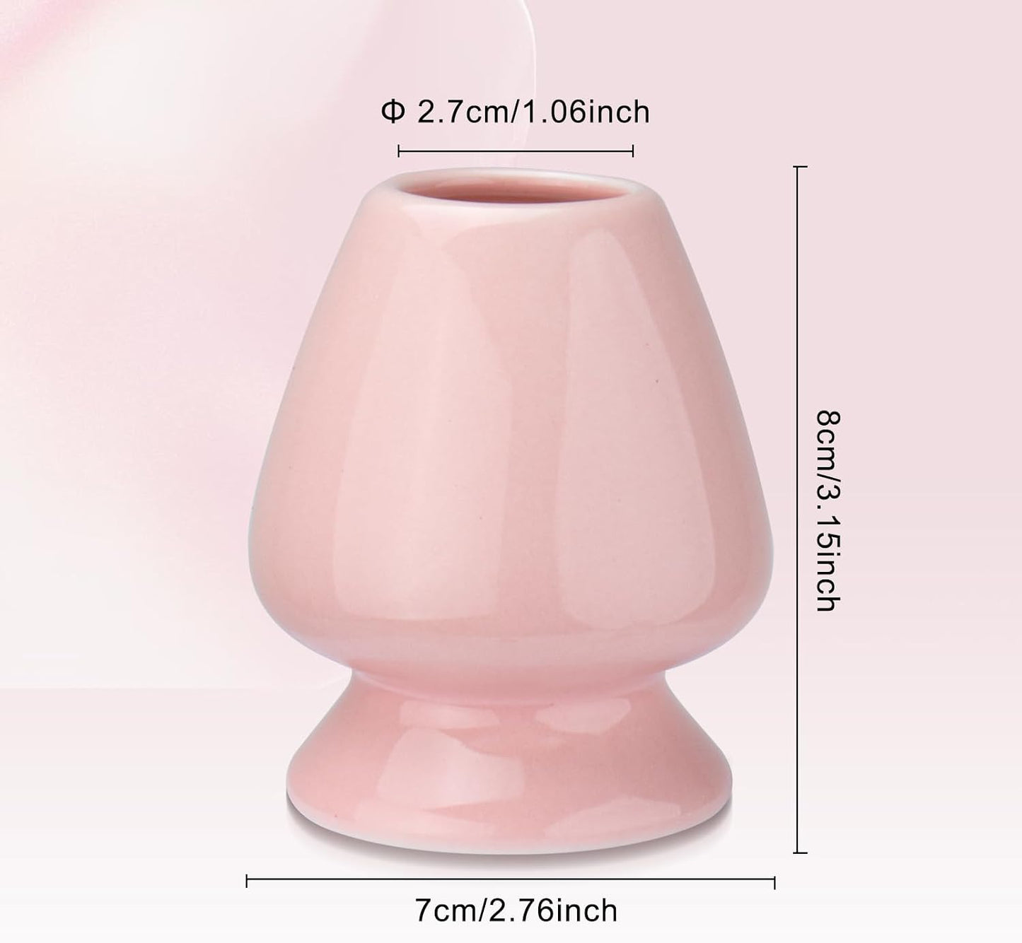 Traditional Japanese Matcha Tea Whisk Holder, 70mm Chasen Stand, Pink Ceramic, 2.7"L x 2.5"W