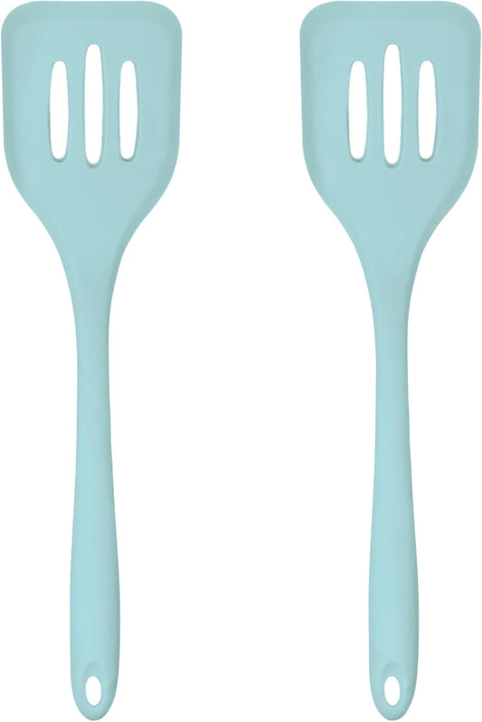JS Gourmet Heat Resistant Silicone Slotted Turner Set, Pastel Blue - 2 Pack