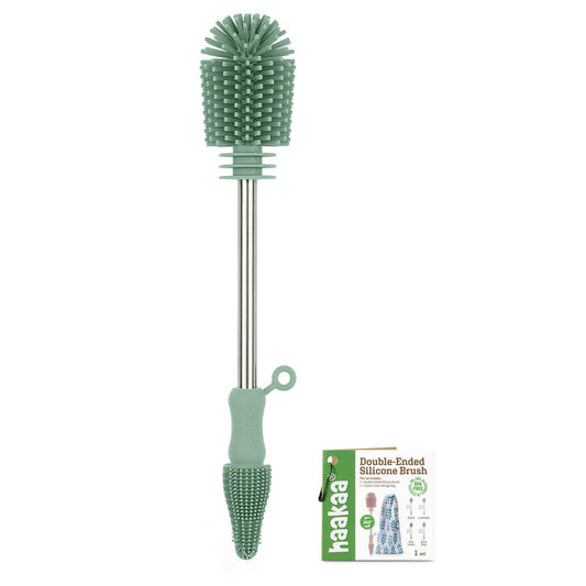 haakaa Cleaning Brush Silicone Bottle Brush Double-Ended Soft Silicone Bristles for Breast Pumps, Breast Milk Collectors,