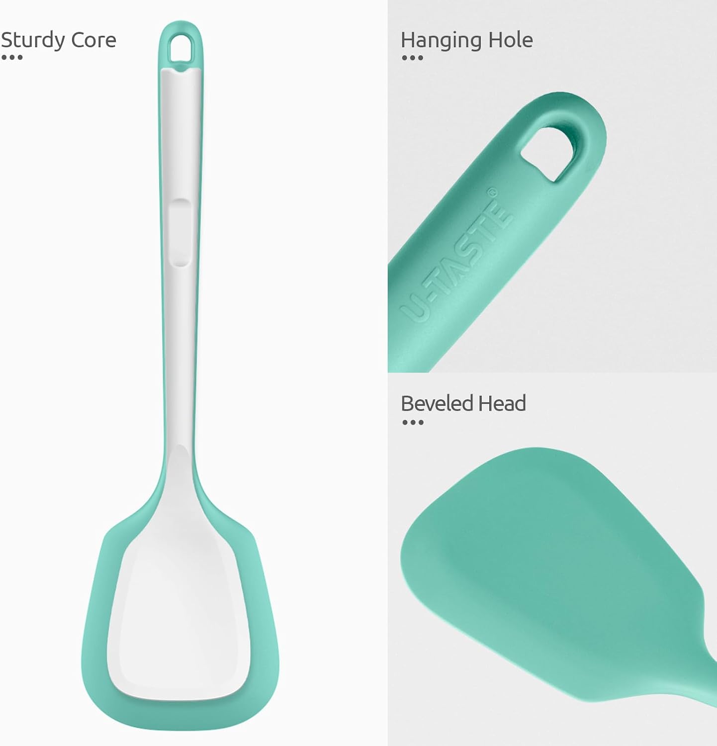 U-Taste Silicone Turner Cooking Spatula, 13.6" Long/3.7" Wide, Aqua Sky | 600ºF Heat Resistant Food Grade Silicone Kitchen Utensils, Flexible Egg Flipper &amp; Pancake Spatula Turner for Non Stick Pans