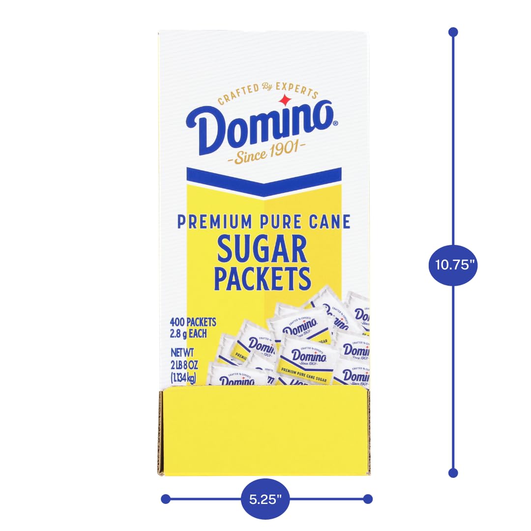 Domino® White Sugar Packets, 400 Count Dispenser Box, 0.10 oz Each | Pre-measured Portions, Mess Free Dispensing, Countertop Ready Access, Ideal for Coffee, Tea, Beverage Service, Single Use