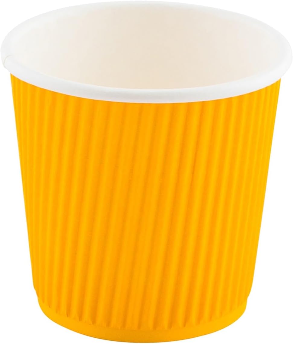 Restaurantware Ripple Wall Coffee Cups 25 Count 4 Ounce Insulated Yellow Paper Cups, Rolled Rim Spill-Resistant Disposable Paper Non-Slip for Coffee, Beverages