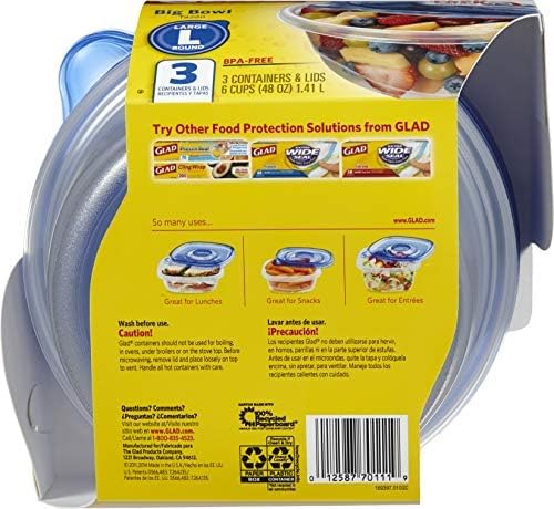 Glad Big Bowl Food Storage Containers, Large Round - (48 Oz) - 3 Count, Standard