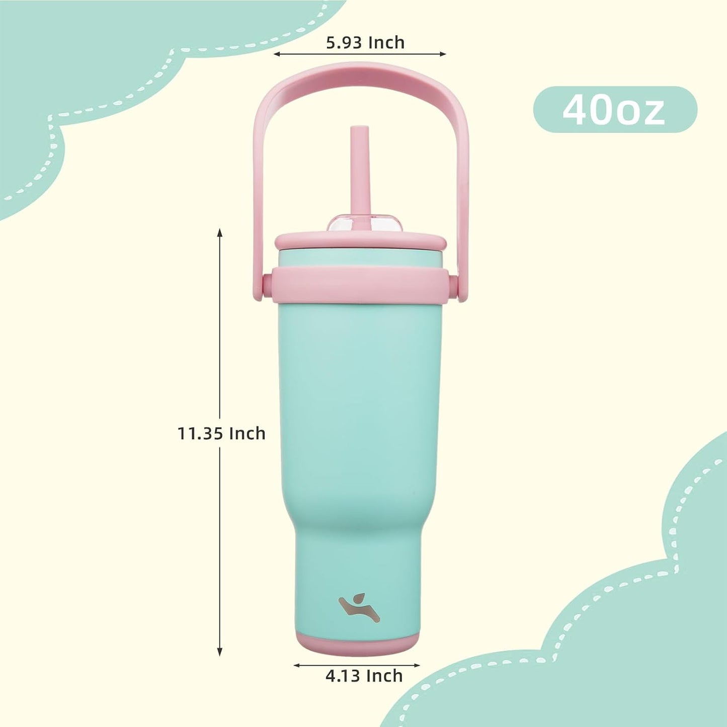 Konokyo 40 oz Tumbler with Handle and Straw, Insulated Travel Mug | Guava; BPA-free, spill-resistant tumbler with 2 straws and 2-in-1 lid for coffee, office, travel &amp; daily use