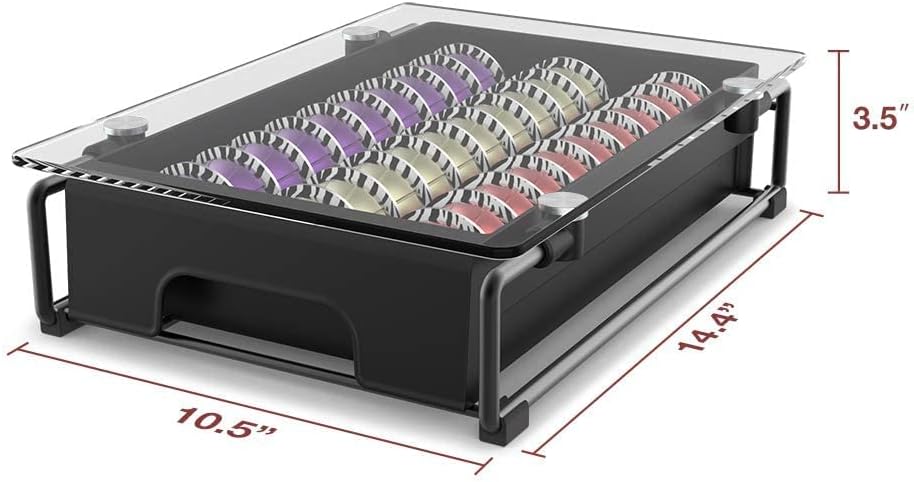 EVERIE Crystal Tempered Glass Organizer Drawer Holder Compatible with Nespresso Vertuo Capsules, Compatible with 21 Big or 30 Small Vertuoline Pods, NP01S