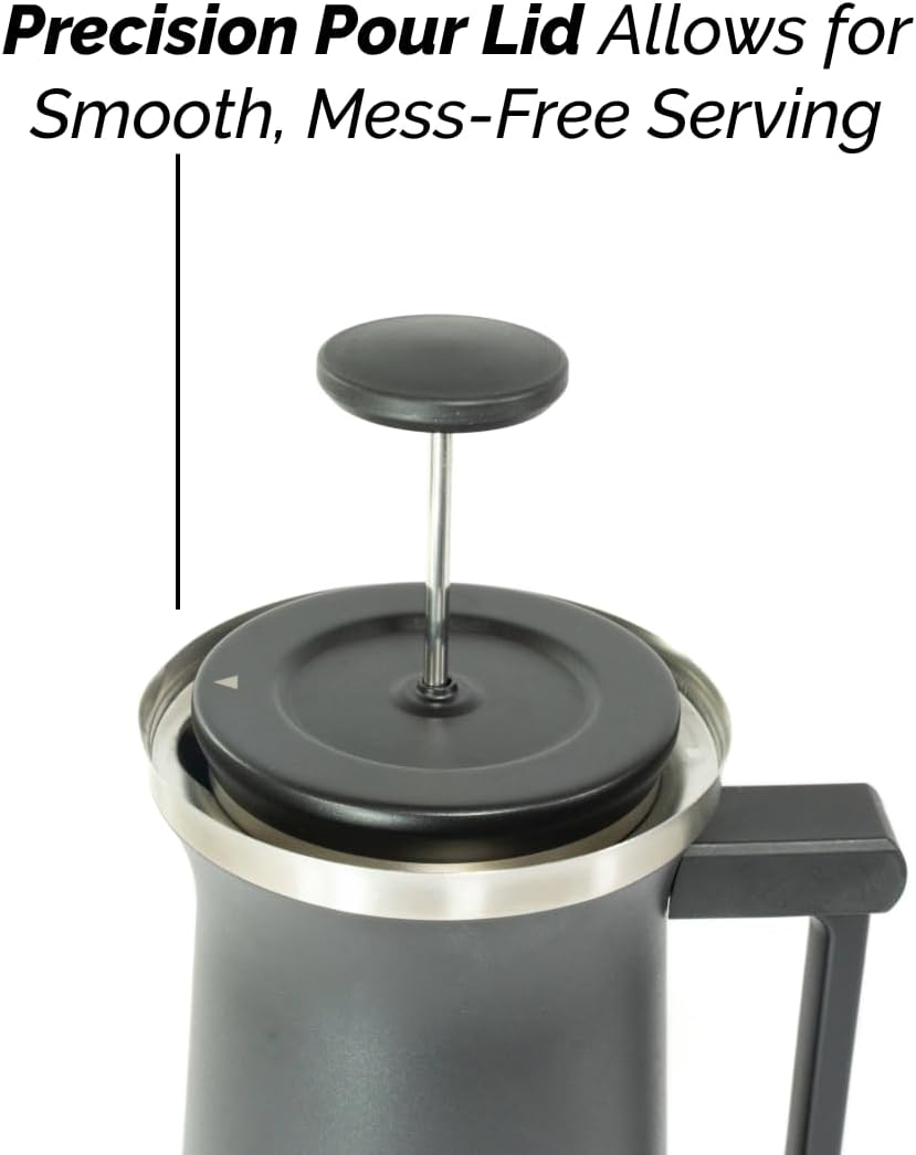 Ethoz by Planetary Design | Uptowner French Press | 32oz Stainless Steel | US Patented Bru-Stop &amp; Removable Bottom | Double-Wall Insulated for Smooth, Balanced Coffee – No Grit, No Bitterness