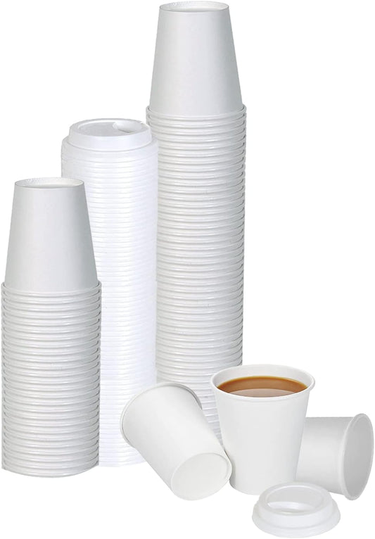 Smygoods White Disposable Paper Coffee Cups with Lids (10 OZ, 50 Count) For Hot Beverages, Tea, Espresso, Cocoa - To Go