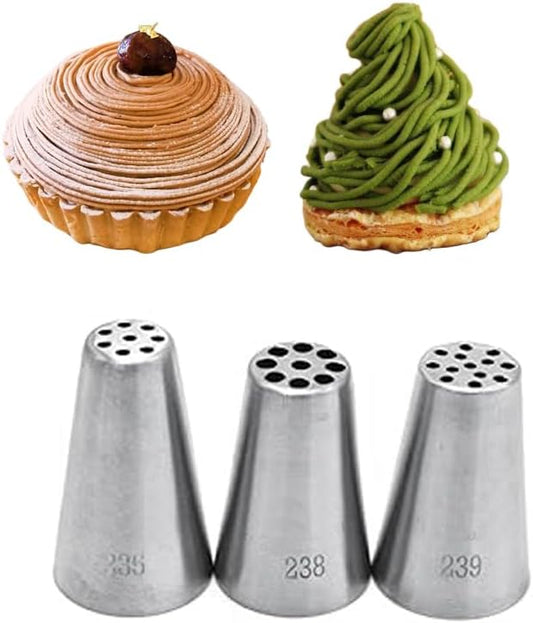 Grass Piping Tip Set – 235, 238, 239 Multi-Opening Tips for Hair, Fur, Spaghetti & Cake Decorating