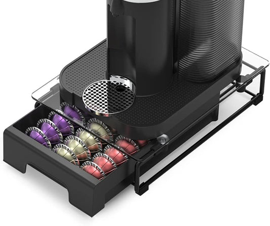 EVERIE Crystal Tempered Glass Organizer Drawer Holder Compatible with Nespresso Vertuo Capsules, Compatible with 21 Big or