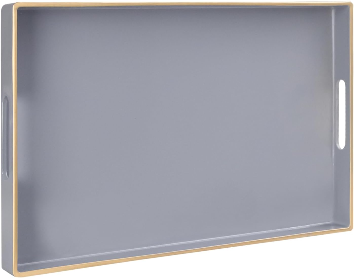 MAONAME Gray Serving Tray with Handles, Modern Grey Decorative Tray for Coffee Table, Plastic Rectan