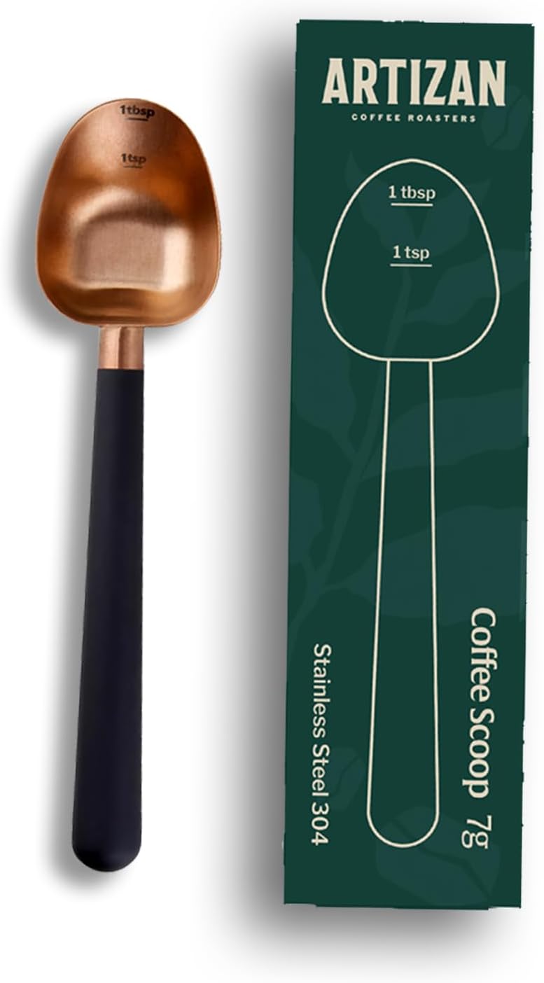 Artizan Coffee 1 Tbsp Coffee Measuring Scoop, Rose Gold Stainless Steel Copper Scoop for Ground Coffee, Beans, Tea &amp; More - 7g, 17 cm Long Handle