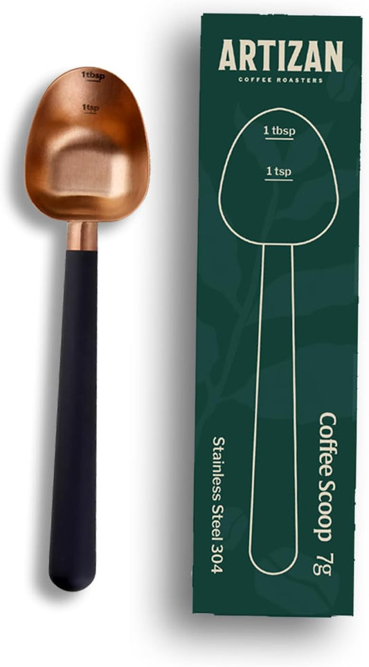 Artizan Coffee 1 Tbsp Coffee Measuring Scoop, Rose Gold Stainless Steel Copper Scoop for Ground Coffee, Beans, Tea &amp; More - 7g, 17 cm Long Handle