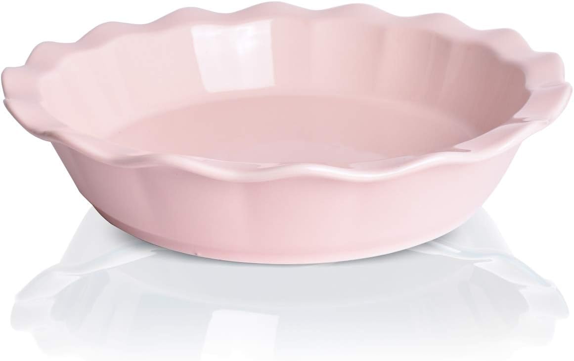 Ceramic Pie Pan, 9 Inches Pie Dish, 50 oz, Pie Plate for Baking, Microwave, Oven Safe and Dishwasher safe (Pink, 9 inches)