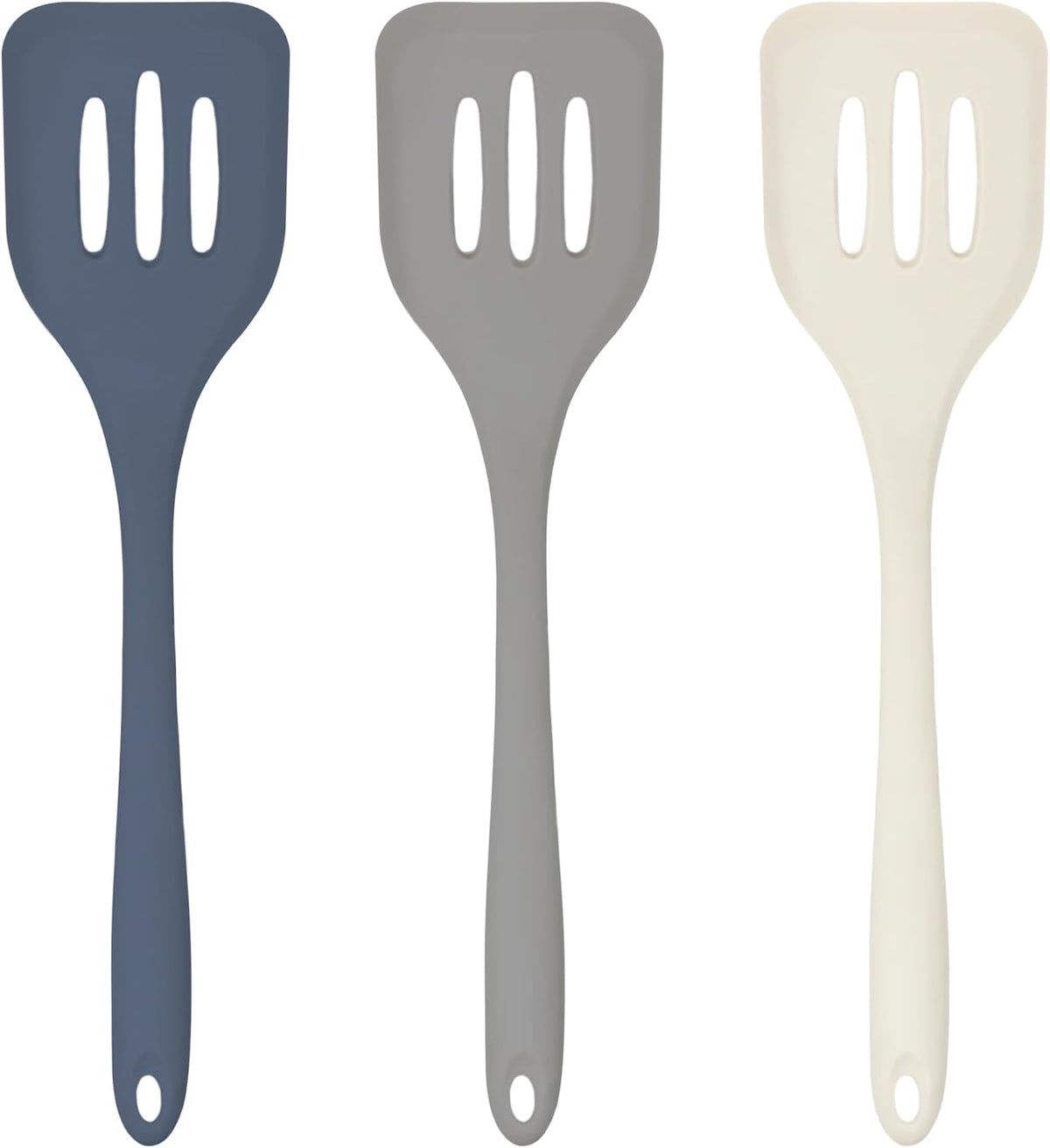 JS Gourmet 3 Pcs Colorful Silicone Slotted Turner Set, Heat Resistant Non-Scratch Kitchen Spatula Flipper with Comfortable Handle for Non-Stick Cookware