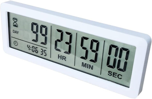 Digital Countdown Days Timer - White Upgraded Big 999 Days Count Down Clock with Stand Strong Magnetic Back for Vacation