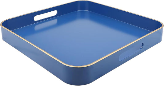 Royal Blue Square Decorative Tray with Handles, 13"*13" Versatile Serving Tray for Coffee Table, Ottoman, Ideal for Serving,