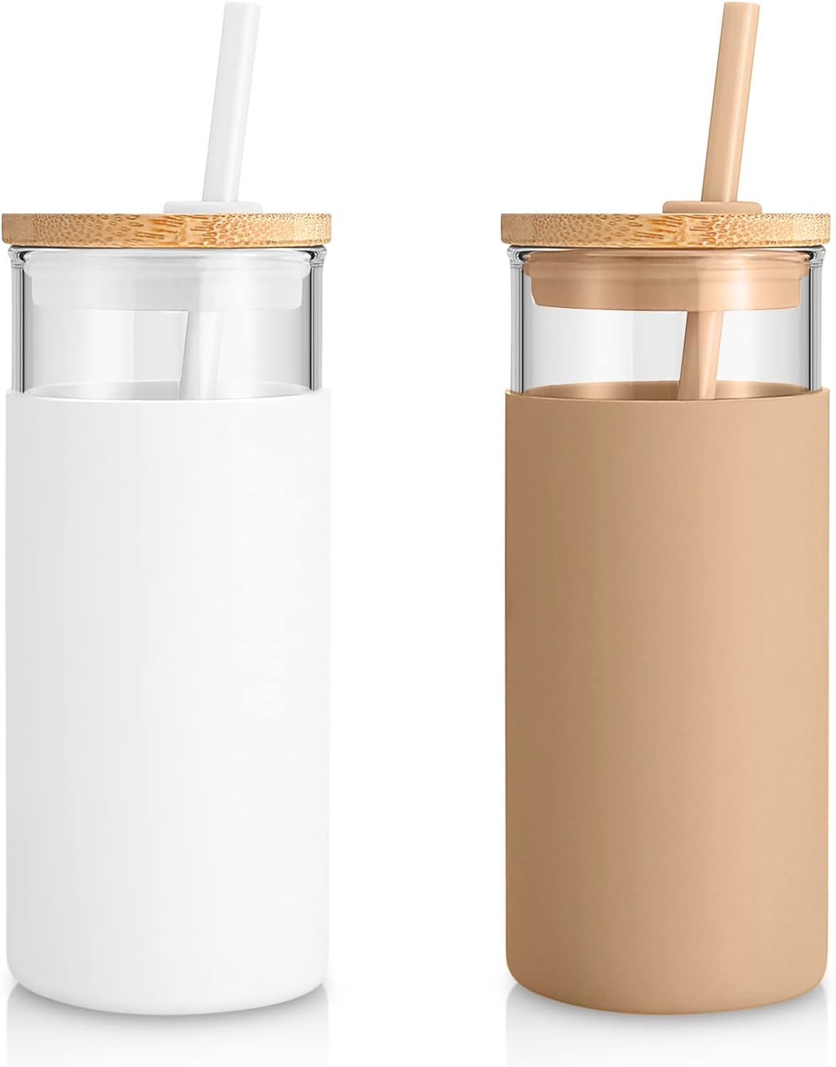 Tronco 20 oz Glass Tumbler Glass Water Bottle Straw Silicone Protective Sleeve Bamboo Lid - BPA Free
