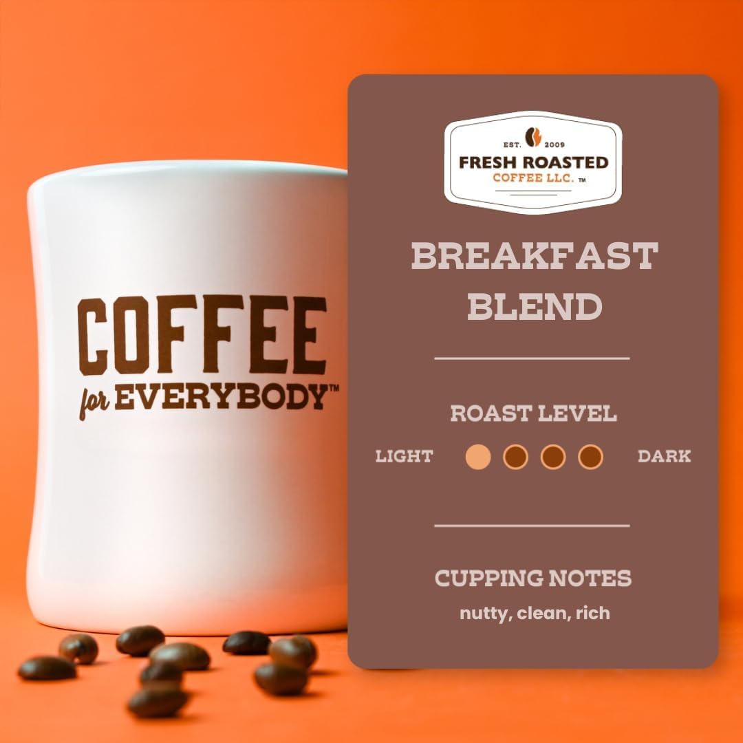 Fresh Roasted Coffee, Breakfast Blend Drip Ground Coffee, Light Roast, Kosher, 5 lb (80 oz)