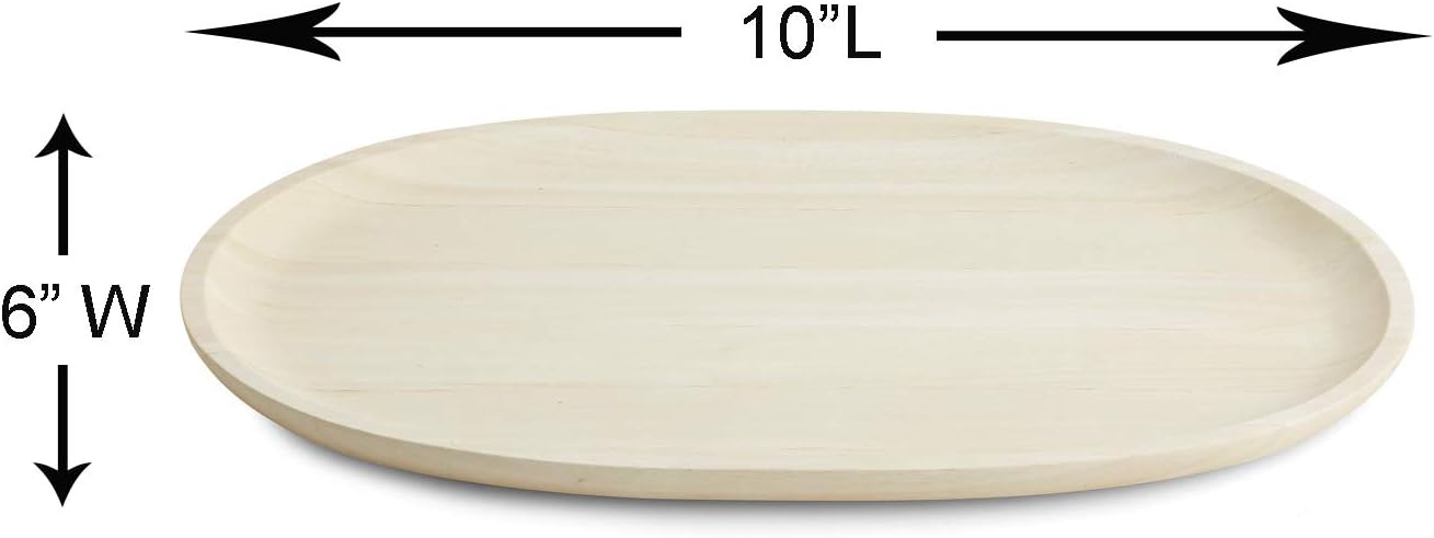 Woodard &amp; Charles Whitewash Oval Wood Serving Trays, 6" x 10", Set of 4 | Wood Oval Serving Tray; Perfect for Charcuterie, Cheese, Tapas, Sushi, Crudites and Appetizers for Parties or Everyday Use