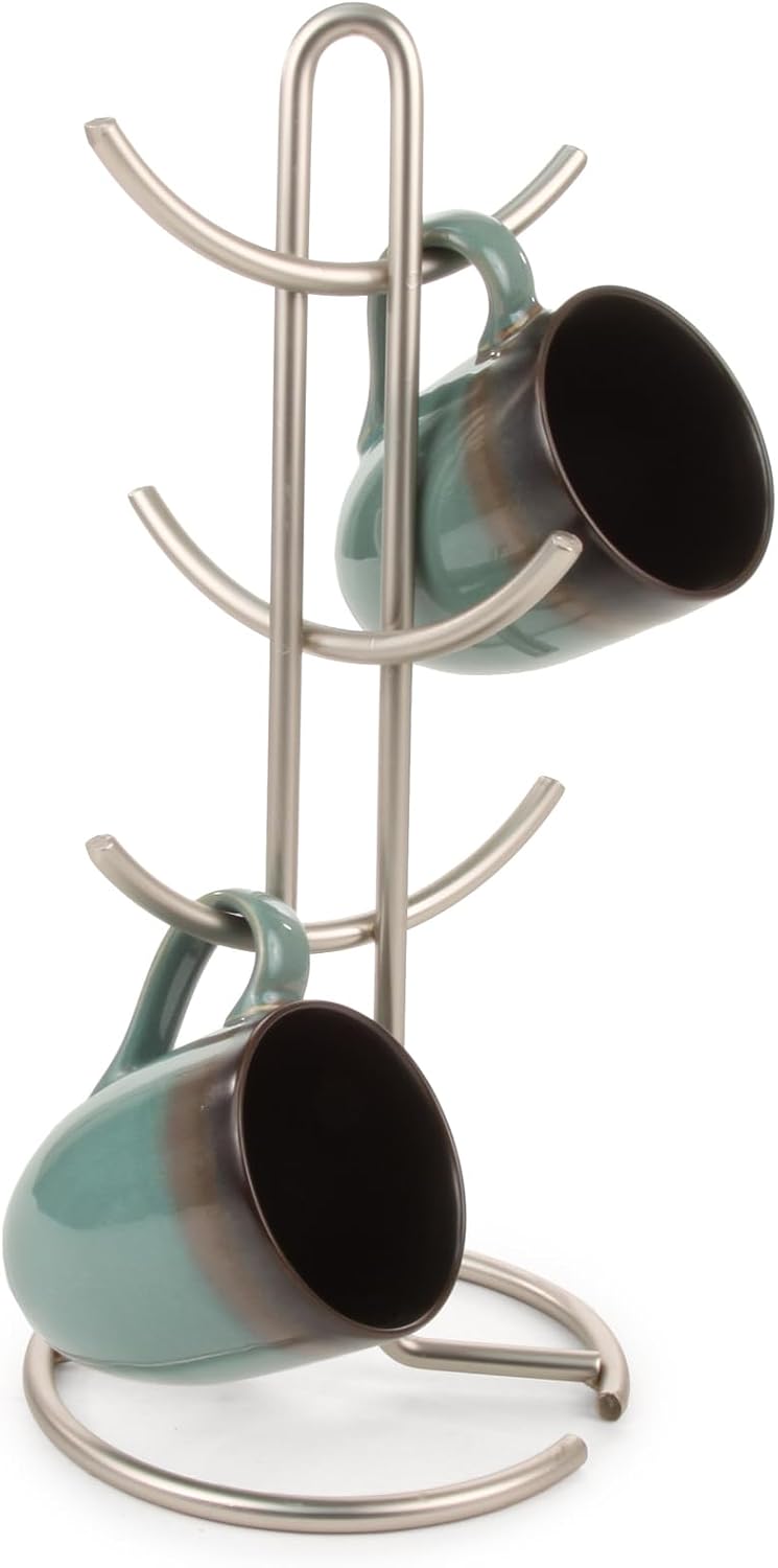 Spectrum Euro 6-Mug Holder for Storage and Organization of Coffee and Tea Mugs Satin Nickel