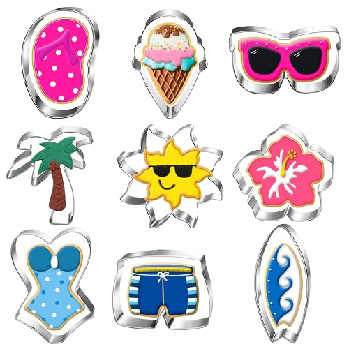 Beach Cookie Cutter Set-9 Piece-Flip Flop, Sunglasses, Sun, Ice Cream, Palm Tree, Bathing Suit, Tropical Flower