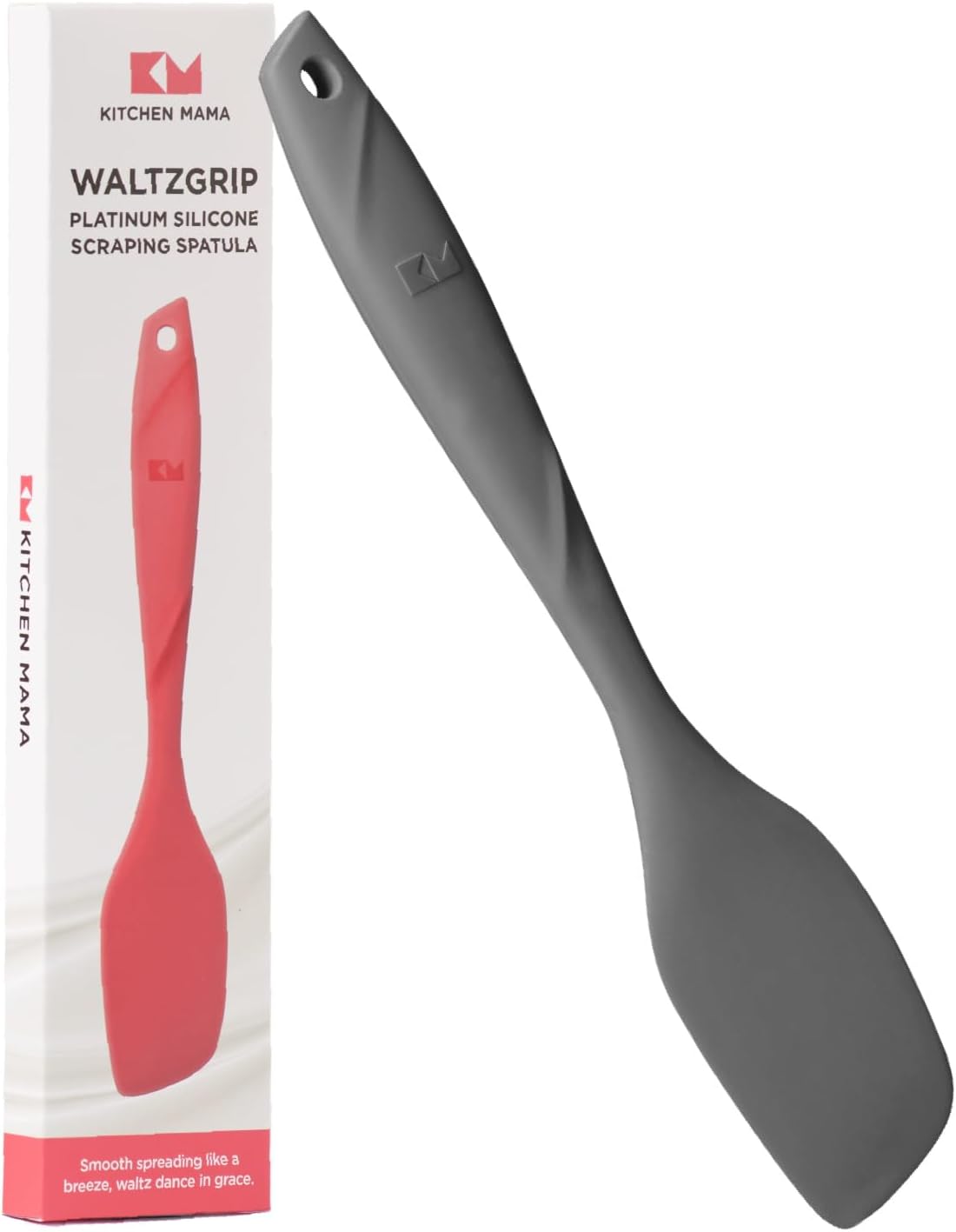 Kitchen Mama WaltzGrip Platinum Silicone Scraping Spatula, Metal Gray | Heat-Resistant, Dishwasher Safe, Ergonomic Grip, Sturdy, Ideal for Mixing, Baking, and Nonstick Cookware