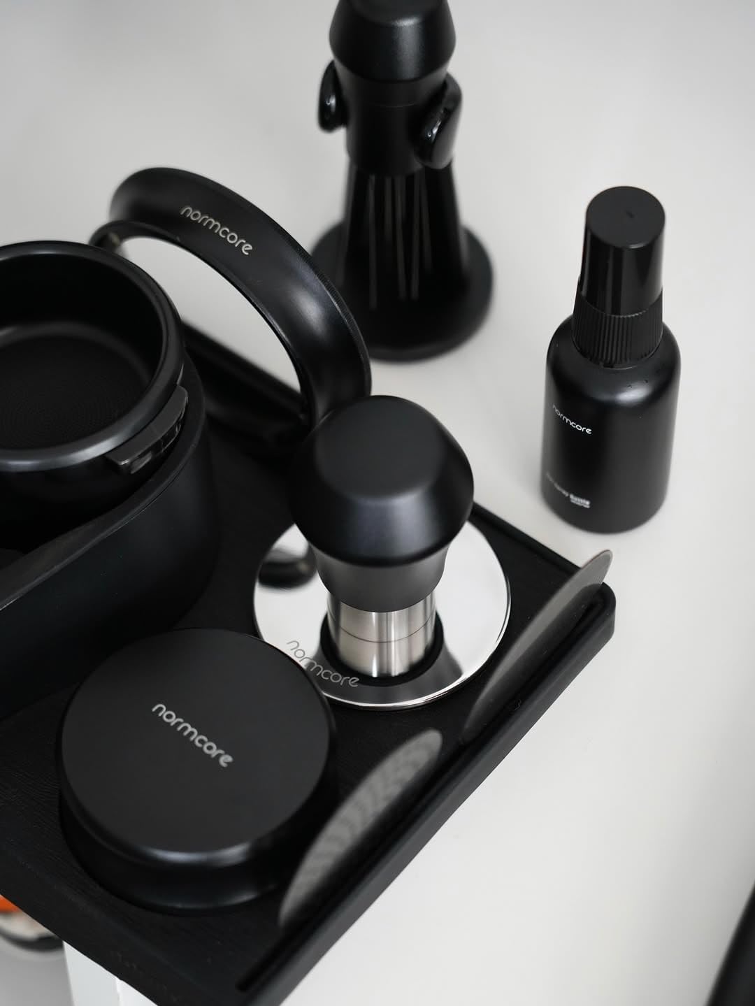 Normcore 57.5mm Coffee Tamper V4.1 Mini, Spring-Loaded with Click Feedback, 304 Stainless Steel Flat Base, Compatible with Lelit Anna Portafilter, Black