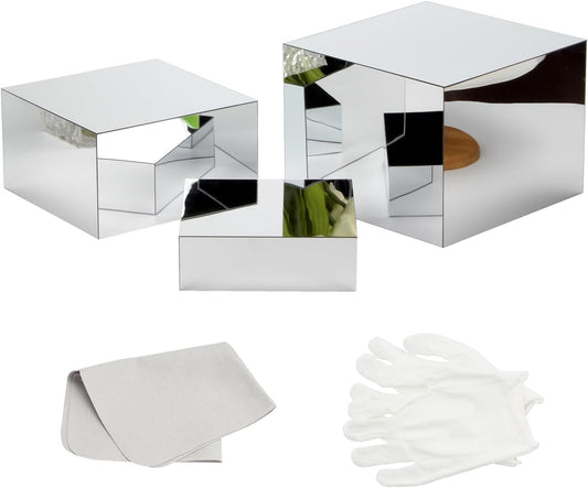 Acrylic Silver Mirror Display Riser, 3 Pcs Glossy Silver Risers for Display Food Display Lifter Nesting Display Risers