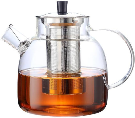 50OZ Glass Teapot With Infuser, Tea Pot for Stove Top, 1500ML Glass Tea Cup With Infuser and Lid, Microwave and Dishwasher