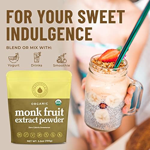 Monk Fruit Extract Sweetener, 3.5 oz, Pure USDA Organic with No Fillers Zero Calories, Zero Carbs, Keto & Paleo Friendly Sugar Substitute, 322 Servings by NatriSweet