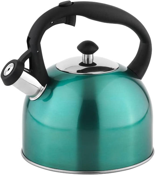 Amazon Basics Stainless Steel Tea Kettle, Hot Water Kettle with Whistle Spout, Fast Boiling, Ergonomic Handle, 2.4-Quart,