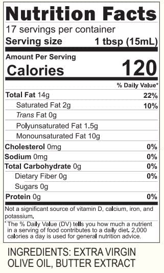 Blazing Bella Butter Olive Oil – Buttery Extra Virgin Olive Oil for Popcorn, Cooking &amp; Finishing – Cold-Pressed California Olive Oil – 8.45 fl oz (250ml)