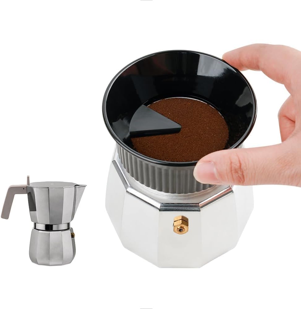watchget Moka Pot Dosing Funnel - 60mm Espresso Coffee Dosing Ring, Plastic Powder Receiver and Dist