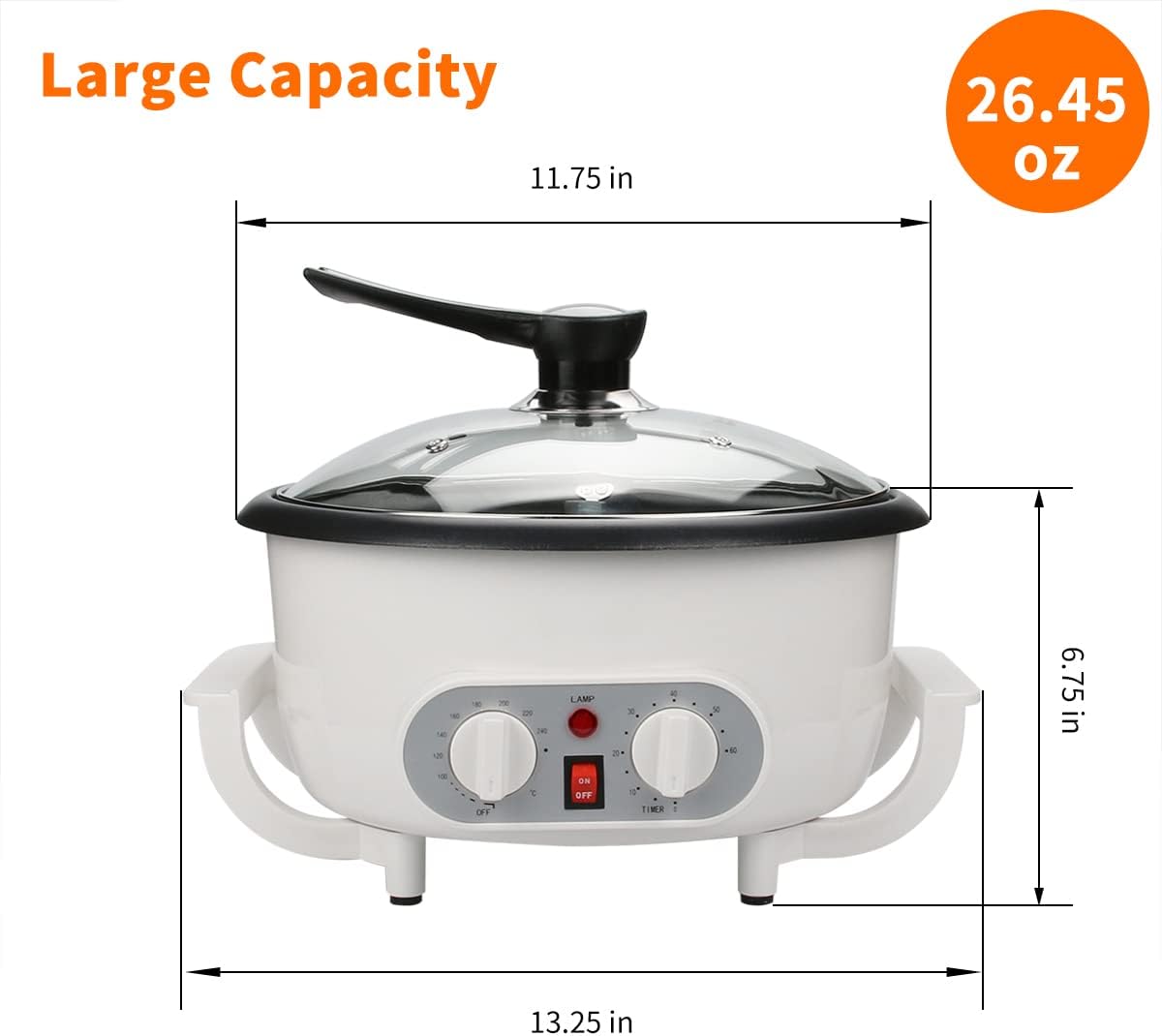 ANGELLOONG Coffee Roaster Machine, 110V 1200W Coffee Bean Roaster | 750g Home Roasting, 1200W Heating, 212-464 F Temp Control, 0-60 Min Timer, Stirring, Glass Lid