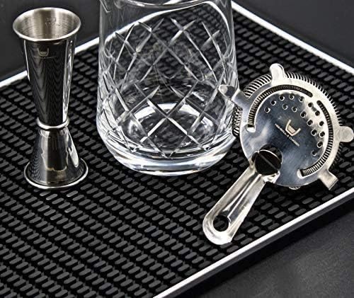 Highball &amp; Chaser Premium Bar Mat 18in x 12in 1cm Thick Durable and Stylish Service Bar Mat for Spills, Coffee, Bars, Restaurants and Counter Top Dish Drying Mat, Glass Drying Mat (2 Pack Black)