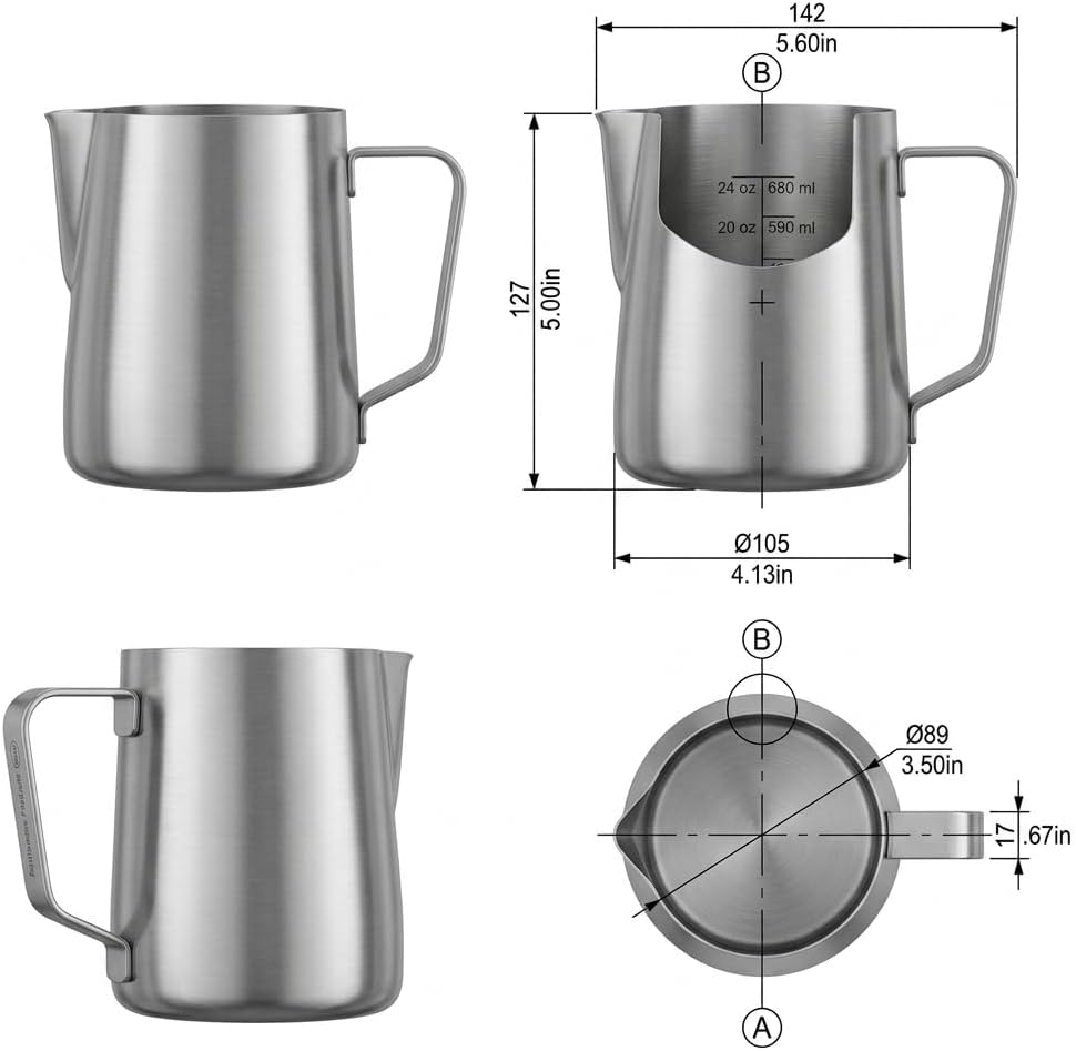 Rattleware 32 Oz Etched Milk Frothing Pitcher Latte Art Espresso Stainless