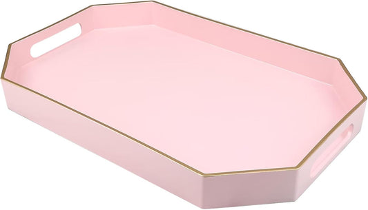 Pink Decorative Tray with Handles, Versatile Serving Tray for Coffee Table, Ottoman, Ideal for Serving, Displaying,