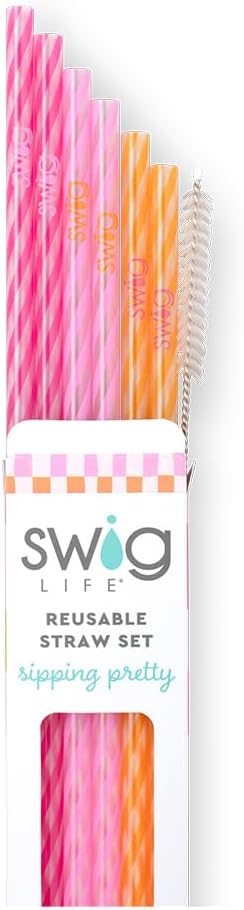 Swig Life Reusable Straw Set with Cleaning Brush, Sherbet Stripe | Reusable Straw Set - Cleaning Brush Included - 14 Inch Long - Accessories for Cups &amp; Mugs