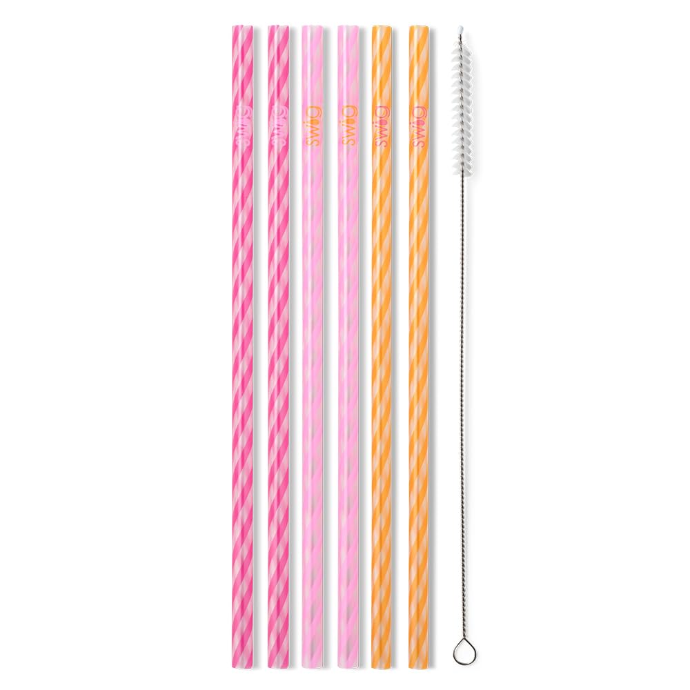Swig Life Reusable Straw Set with Cleaning Brush, Sherbet Stripe | Reusable Straw Set - Cleaning Brush Included - 14 Inch Long - Accessories for Cups &amp; Mugs