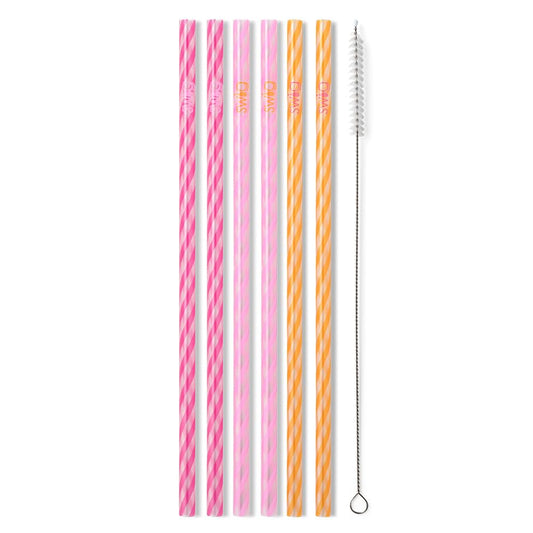 Swig Life Reusable Straw Set with Cleaning Brush, Sherbet Stripe | Reusable Straw Set - Cleaning Brush Included - 14 Inch Long - Accessories for Cups &amp; Mugs