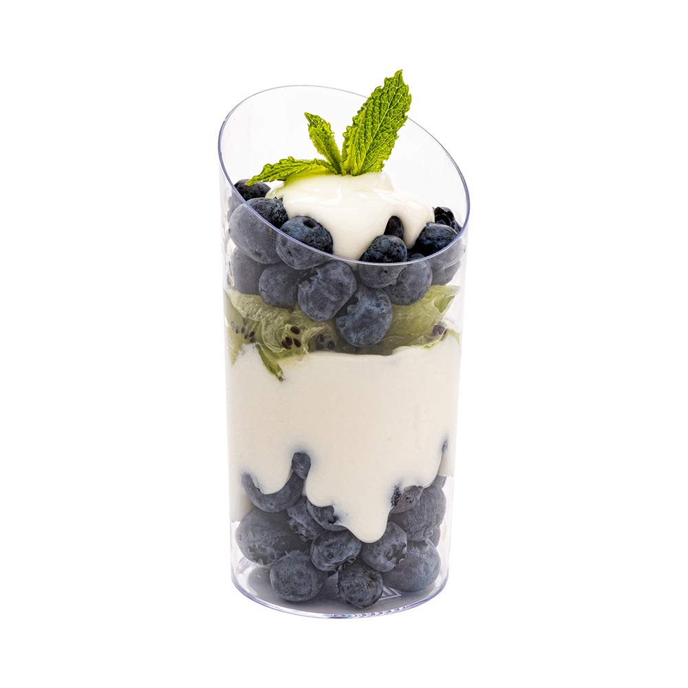 Restaurantware 5 Ounce Mini Dessert Cups 100 Disposable Parfait Cups - Round Slanted Clear Plastic Shooter Cups Serve Appetizers Snacks or Samples