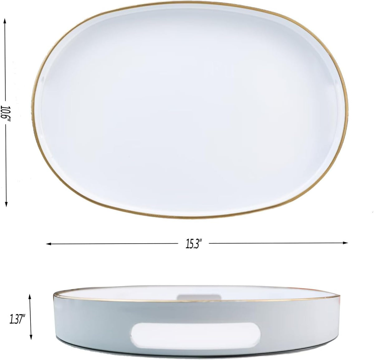 White Oval Decorative Tray with Handles, Versatile Serving Tray for Coffee Table, Ottoman, Ideal for Serving, Displaying, Organizing