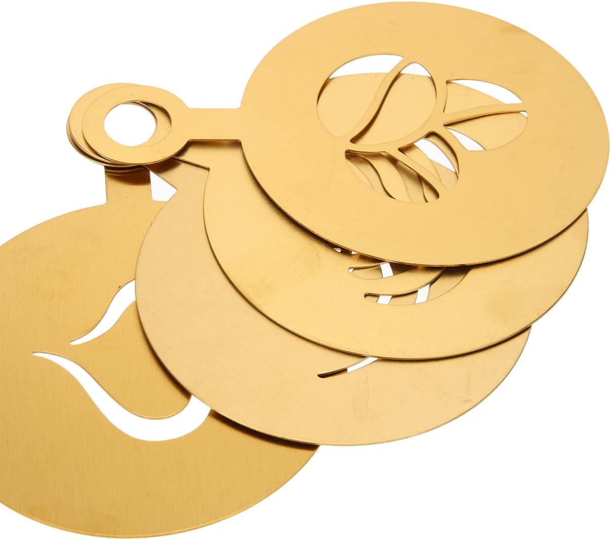 SHOWERORO Coffee Latte Art Stencils 4 Pcs Metal Coffee Stencils for Cappuccino Chocolate Decoration Milk Foams Templates Flower Mold 4.72X3.34In
