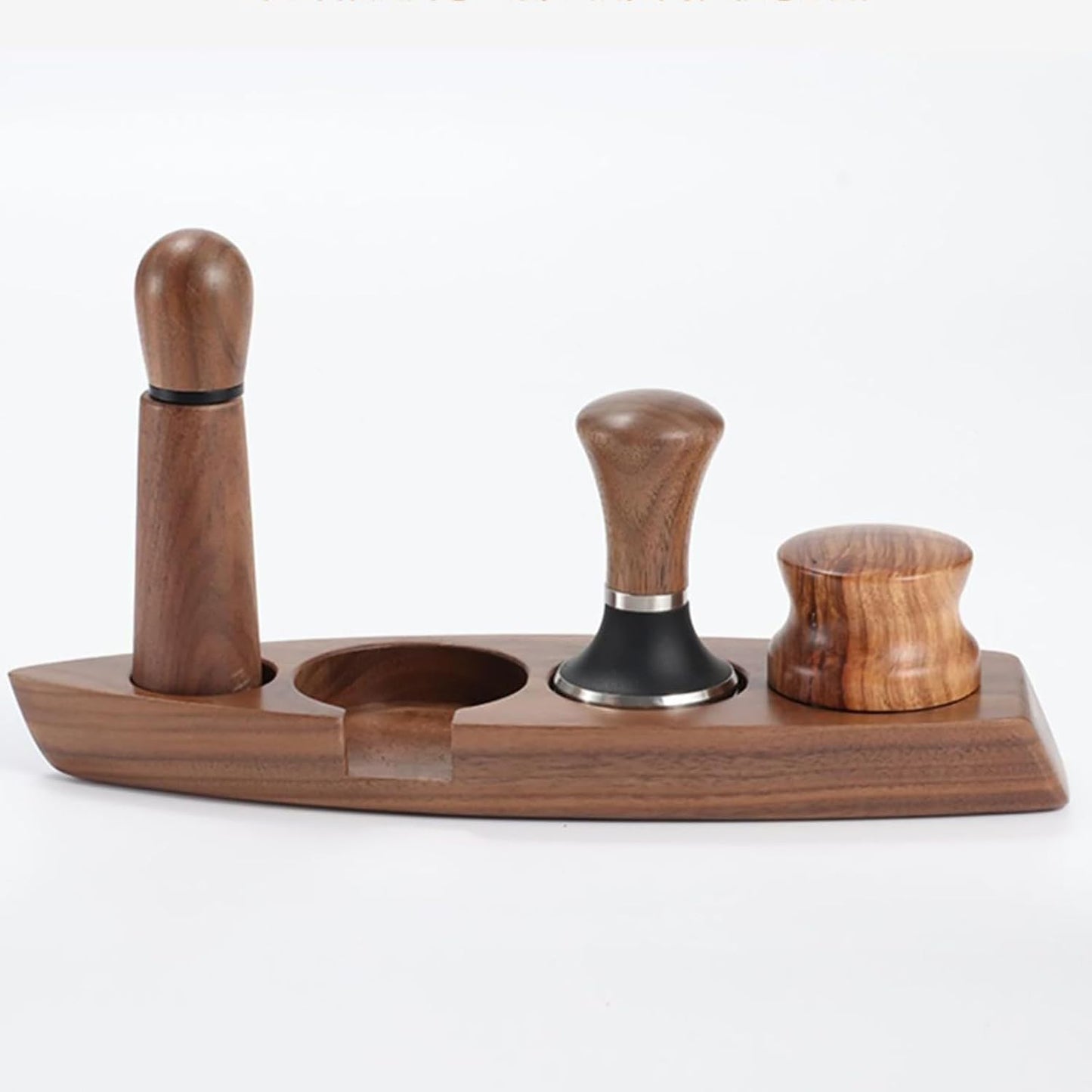 Joyeee Coffee Tamper Station, Small Ship Shape Portafilter Tamping Stand Espresso Coffee Organizer Box Fit for Storage 54, 64MM Espresso Tamper Mat Portafilter Holder (Accessories not included)