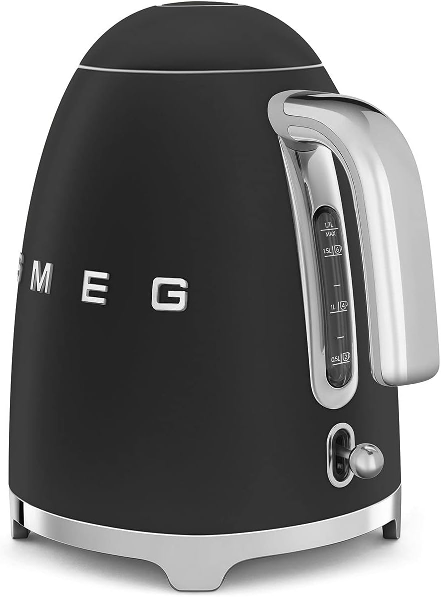SMEG KLF03 Electric Kettle 1.7L (7 Cup), Retro Hot Water Boiler for Tea &amp; Coffee, Fast Boiling, Auto Shut-Off, Soft Open Lid, 360° Swivel Base Countertop Kettle – Matte Black