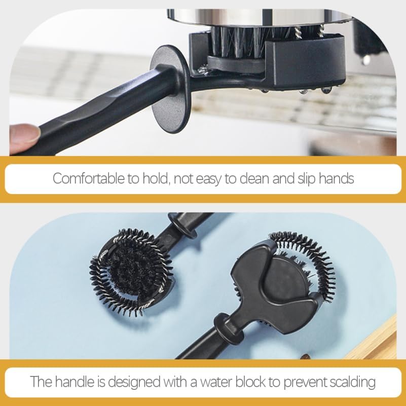 SHERCHPRY Espresso Machine Cleaning Brush with Detachable Bristles and Spoon Coffee Machine Brush Cleaner for Group Head Maintenance Handle Design 10.03 X 2.95 X 0.78 in