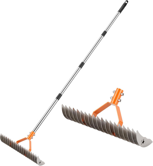 62" Adjustable Thatch Rake - 19-Tine Lawn Dethatcher with Nickel Steel Tines, Heavy Duty Ergonomic Handle for Spring Lawn