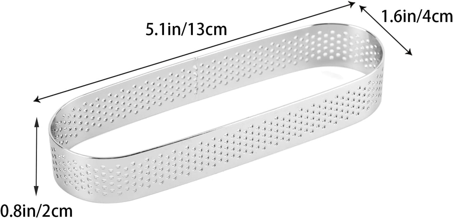 Oval Tart Ring 304 Stainless Steel 6pcs Thickened Perforated Pastry Cake Ring Mold for Baking Nonstick Fruit Tarte Crust Tools - 5 inch (13cm)