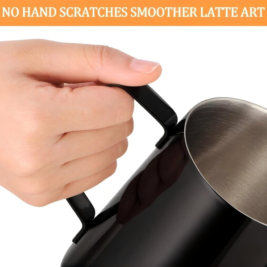 Large Milk Frothing Pitcher 32oz/900ml, Stainless Steel Milk Frother Cup For Home, Office &amp; Kitchen Used-Black